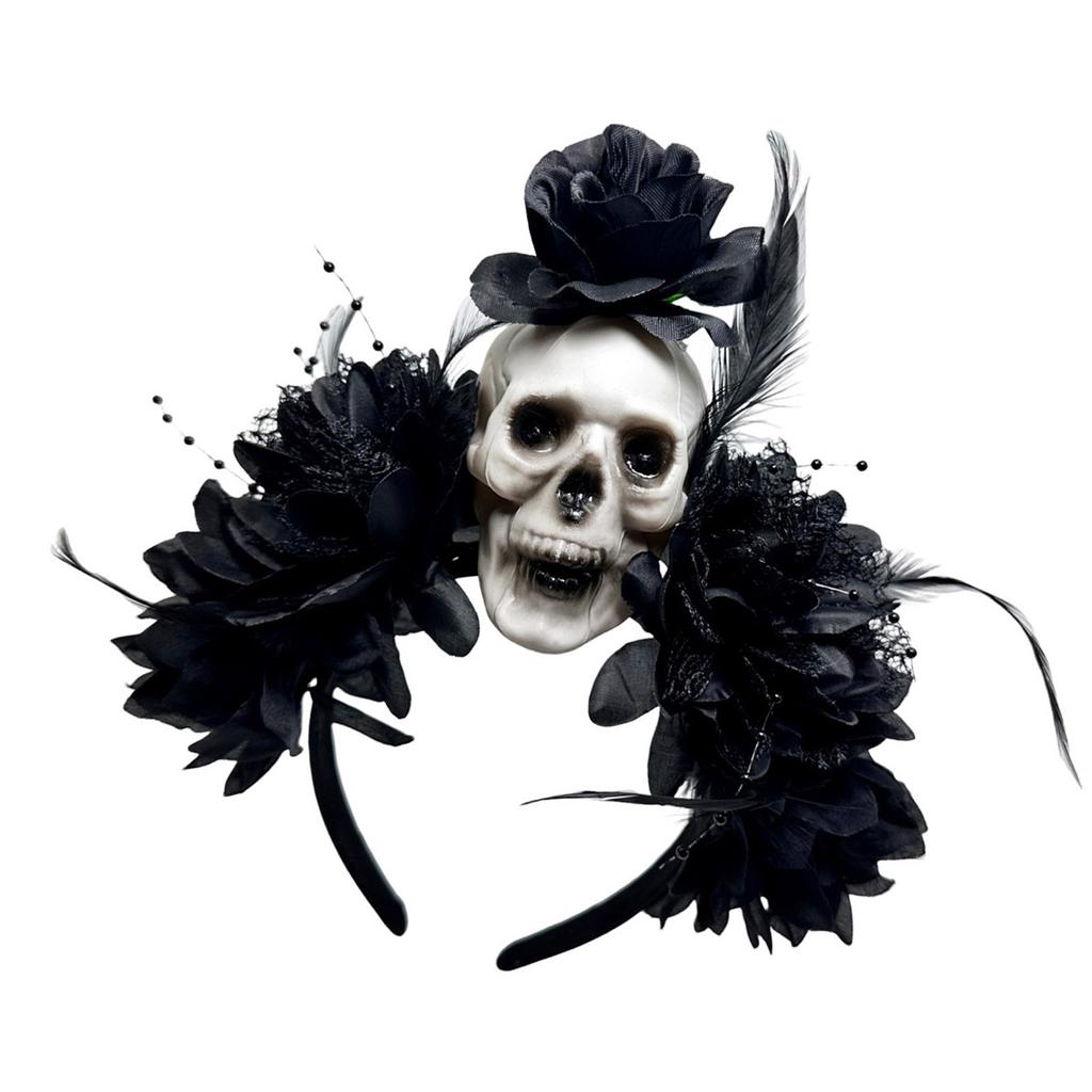 Gothic Schedel Haarband Met Dark Series Bloem Halloween Feest Haarband Hoofdsieraad Antislip Ontwerp Voor Festival Kleding