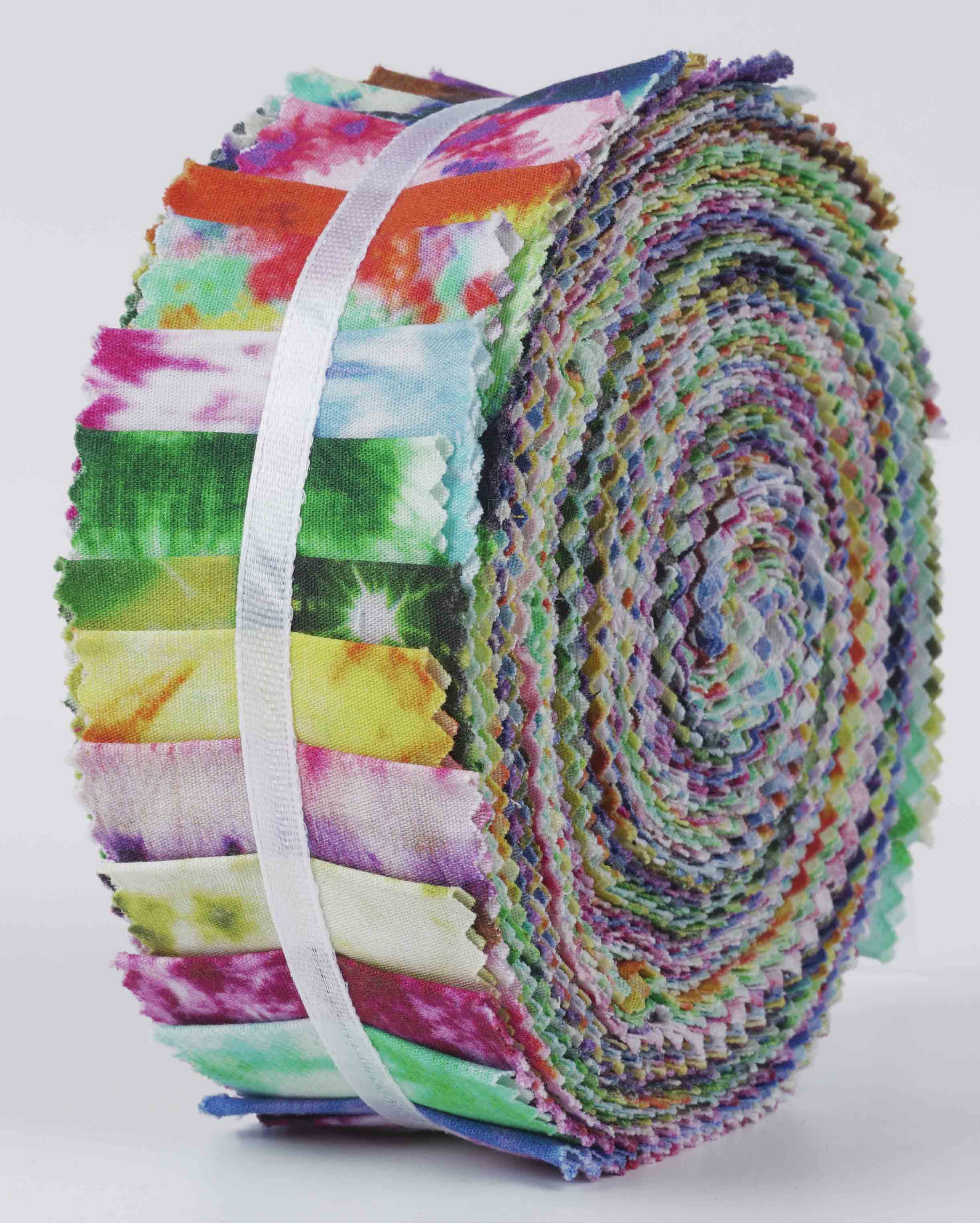 

Soimoi, 40 шт. бавовняної тканини з принтом Tie Dye для стьобання, 2,5x42 дюйма, желейний рулон - 1.5x42inches різнокольоровий