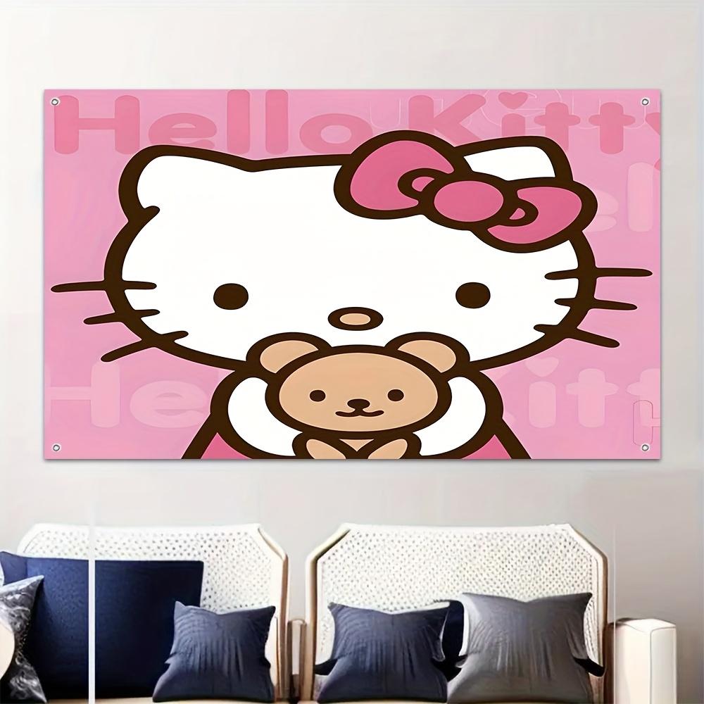 1 Hello Kitty Bear Flannel Tapestry 2D Single Print Cute Home Decor Accessory Sweet Functional CartoonThemed Attractive Durable