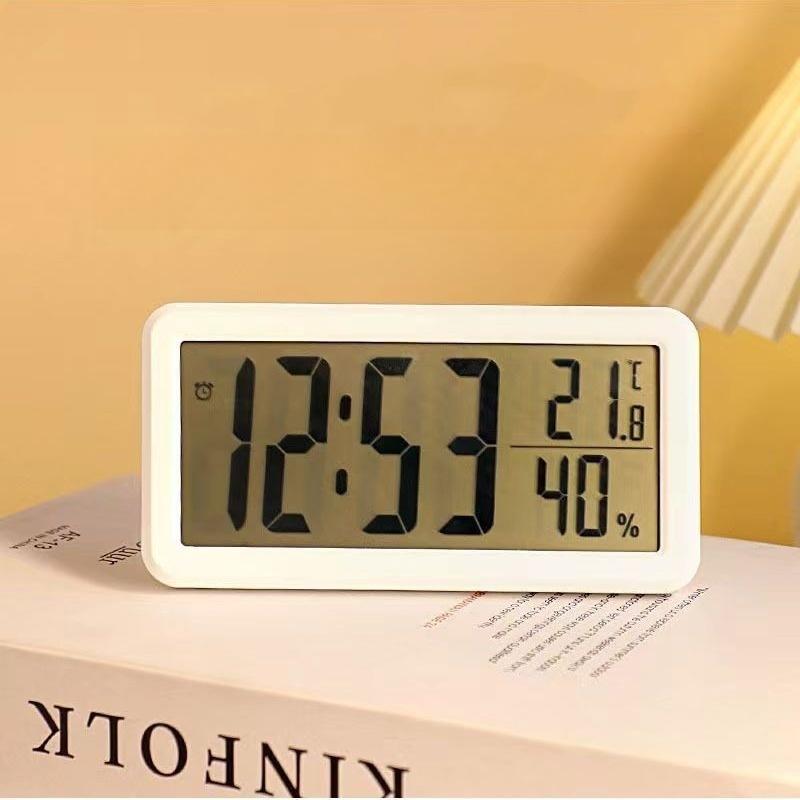 Digital Alarm Clock MAX/MIN Temperature Humidity Date Display Battery Powered Snooze Table Clock 12/24H Wall-mounted LCD Clock