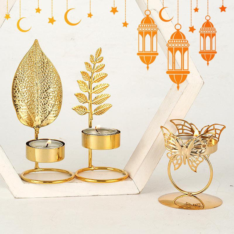 Metal Candle Holder Islamic Muslim Party Decor Eid Mubarak Candle Sticks Dinner Table Ornaments Ramadan Kareem Decorations