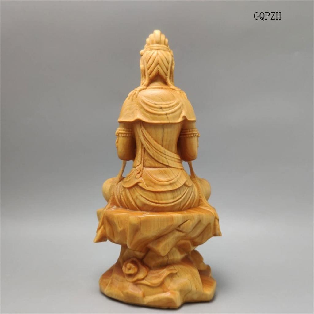 Buddha Holz Kannon Bodhisattva Holzschnitzerei Kannon Bodhisattva Natürliche Felseneiche Holz Kannon Feng Gut Böses Abwehren 15cm x Breite 8cm x Tiefe
