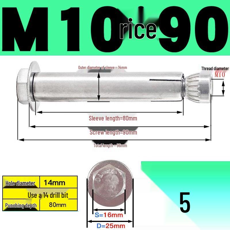 Stainless Steel Expansion Screw: Hexagonal Head with Internal Expansion (304/201), Sizes M6, M8, M10, M12.