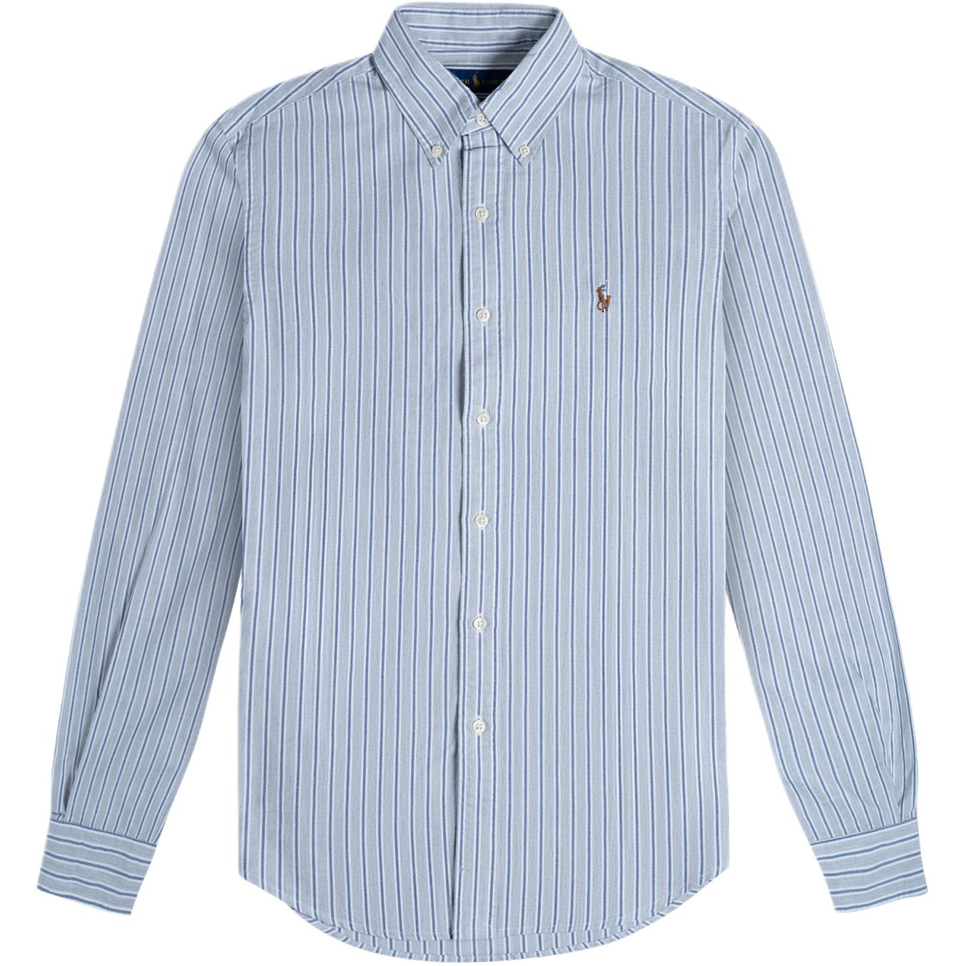 

Polo Ralph Lauren Рубашка Оксфорд с вышивкой логотипа полосатой пони, с длинным рукавом, мужская, серая, синяя, 710789736-001 S