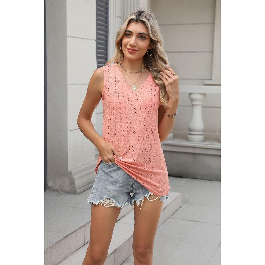 Casual Women's Tank Top Loose Solid Color Sleeveless V-neck Basic Vest For Daily Wear