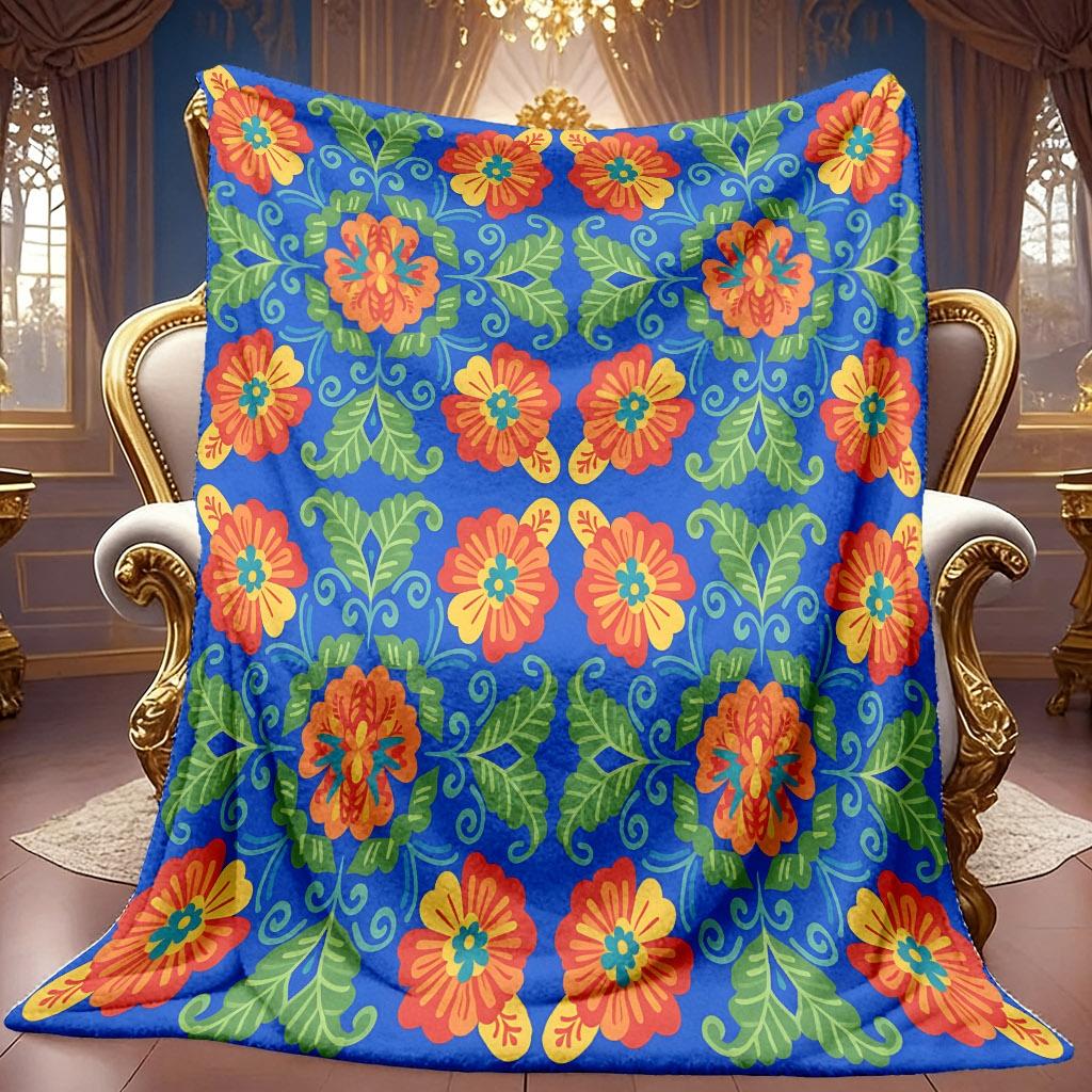 1pc 2D Floral And Green Leaf Decorative Theme Pattern Flannel Blanket, Soft HD Digital Print, Cooling Blanket All-Season Use! Soft And Breathable 100%