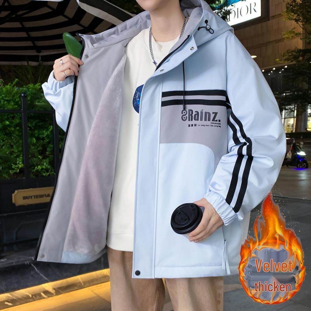 Men's & Teen Boys' Trendy Velvet-Enhanced Winter Jacket, Thick Cotton Windbreaker for Older Kids & Junior High Students