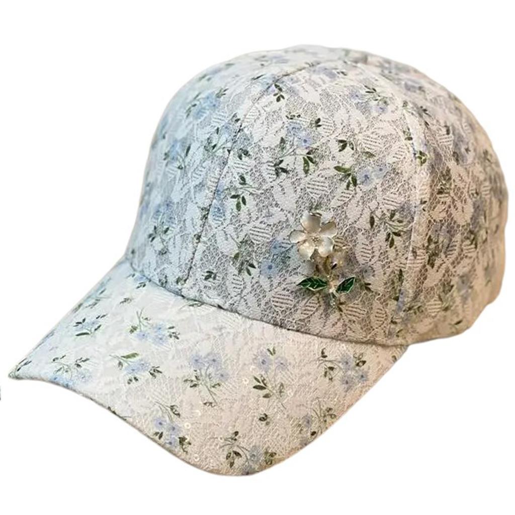 Travel Gathering Lace Hat with Lace Floral Outdoor Sports Sunproof Baseball Hat Girl Adjust Head Size Fishing Hiking Hat