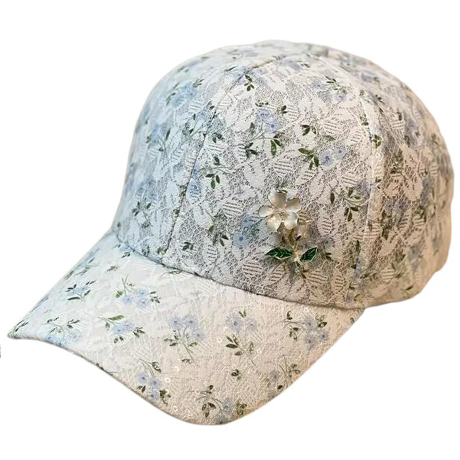 

Travel Gathering Lace Hat with Lace Floral Outdoor Sports Sunproof Baseball Hat Girl Adjust Head Size Fishing Hiking Hat One Size синій