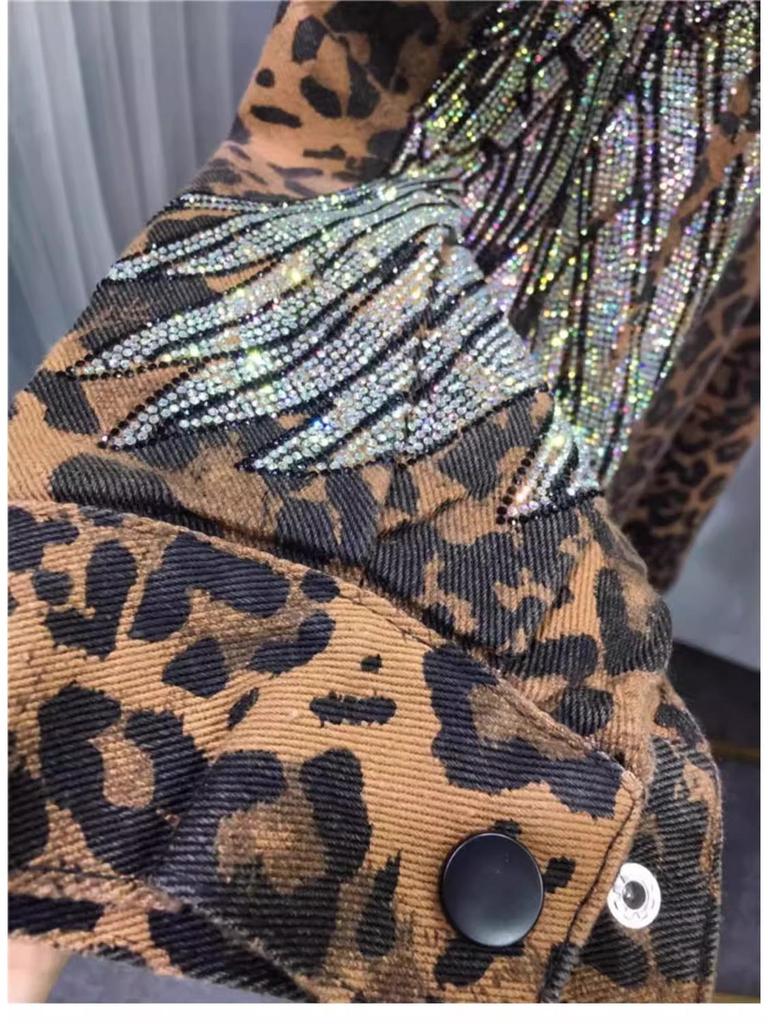 Extra Large Leopard Print Diamond Wing Jacket - Mid-Length, Loose Fit for Plus Size Women (200-300 Lbs)