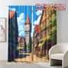 Set Of 2 Flat Printing Curtains Without Rod Charming Village View Popular Print Polyester Holiday Curtain