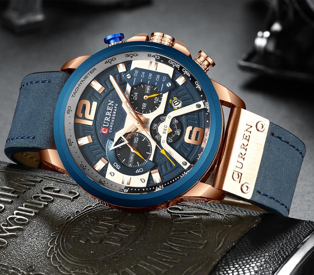 CURREN8329 Sport Watches for Men Blue Top Brand Luxury Military Leather Wrist Watch Man Clock Fashion Chronograph Wristwatch