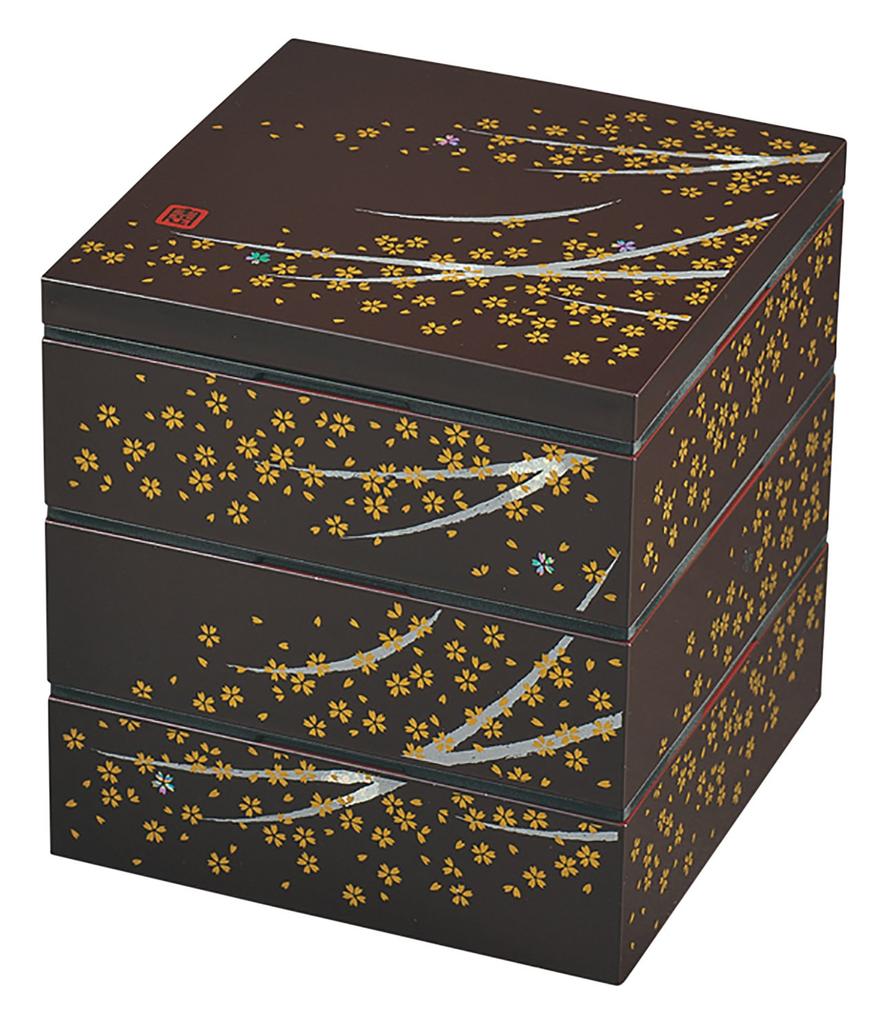 Yamanaka Lacquer Haruka Square Box Tamuke Three-Tiered 6.0 (with Tupperware) M16246-2