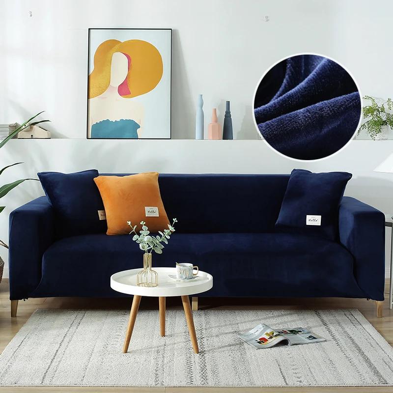 1PC Velvet Fabric Sofa Covers for Living Room Stretch Solid Color Couch Covers Set Armchair Cover Cushion Cover