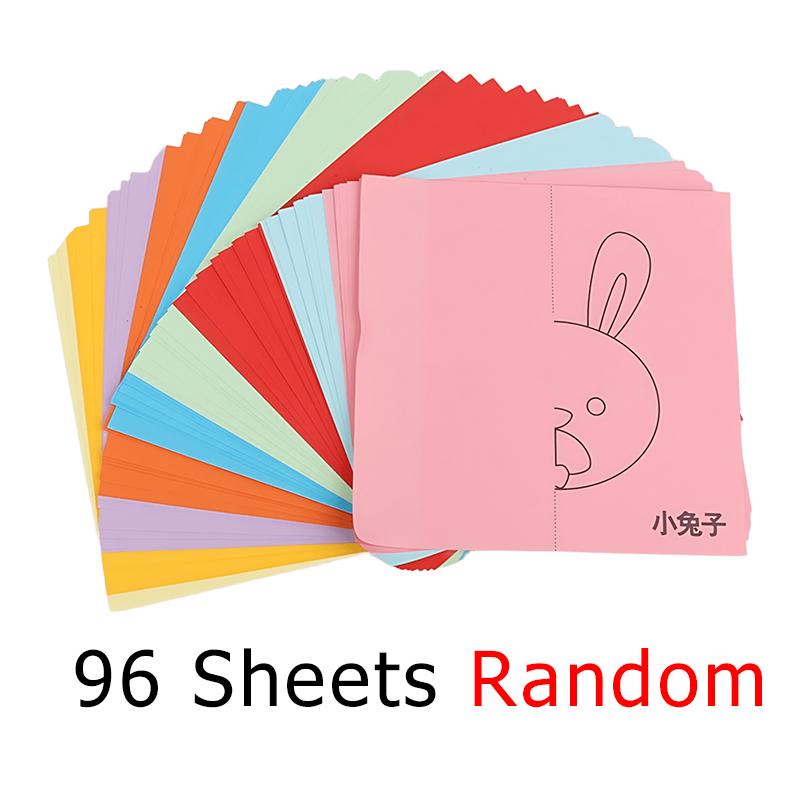 Paper Cutting Scissors Set 96Sheets Colorful Papers with Scissors Available DIY Handmade Craft Props School Artclass Rewards ZYF