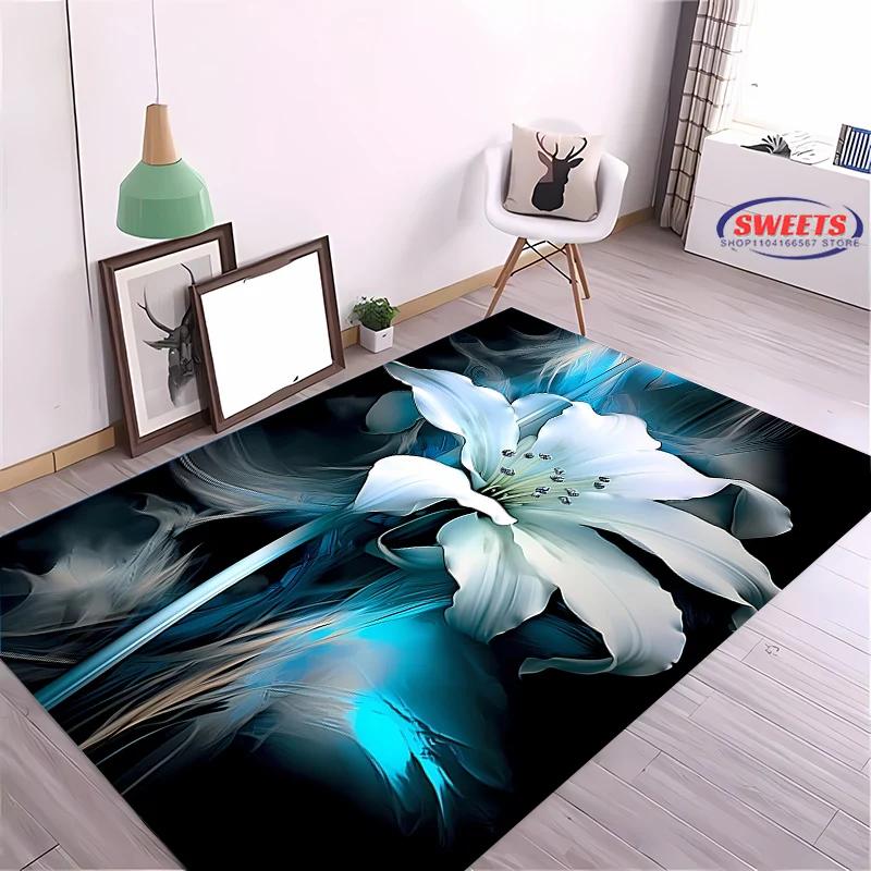 Beautiful Lily Flower Large Carpet for Home Living Room Children's Bedroom, Sofa Doormat Kitchen Floor Rug, Anti-slip Decor Mat