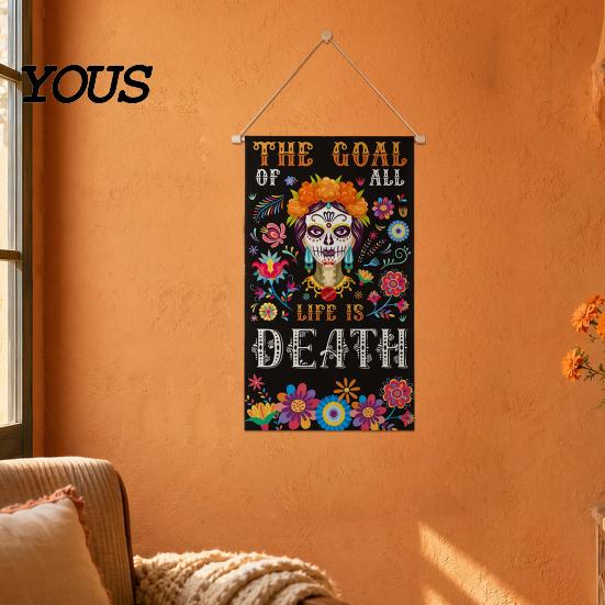 Wall Backdrop Day of The Dead Fabric Art, Mexican Fiesta Theme Colorful Sugar Exotic Themed Skull Hanging Tapestry Decoration for Photo Booth,