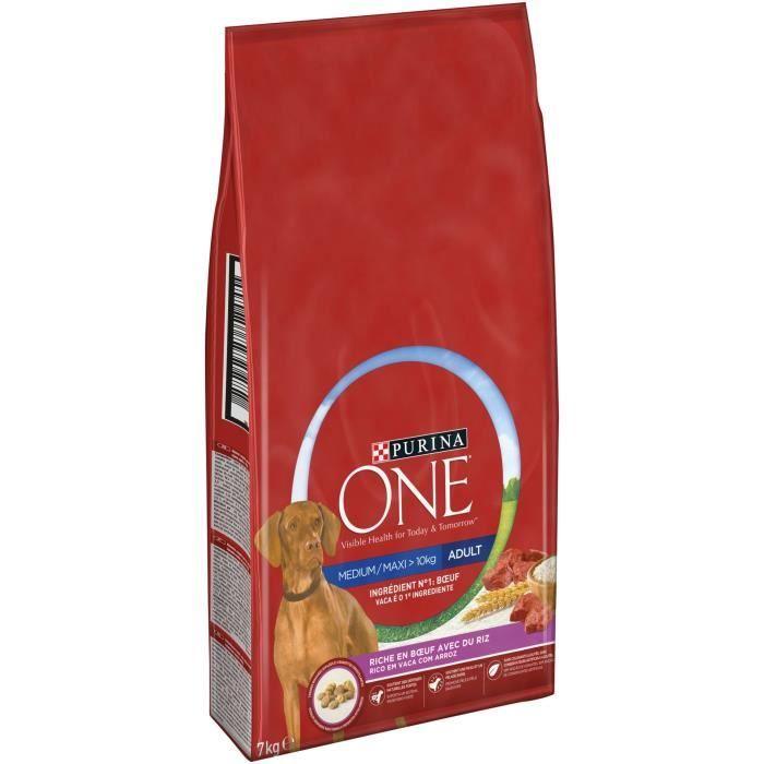 PURINA ONE Croquettes au bœuf et au riz Medium / Maxi &gt; 10 kg - Pour chien adulte de moyenne et grande taille - 7 kg