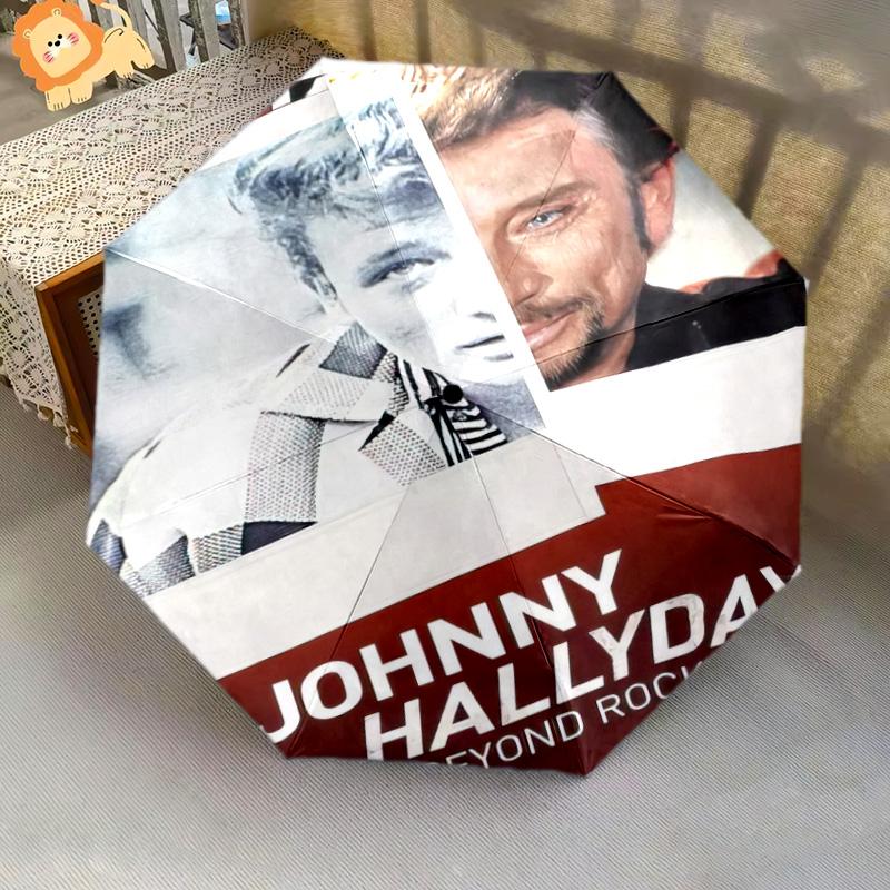 1pc Johnny Hallyday pattern Umbrella Portable Folding Umbrella Iron Frame Hole Bone Structure Outdoor Home Umbrella