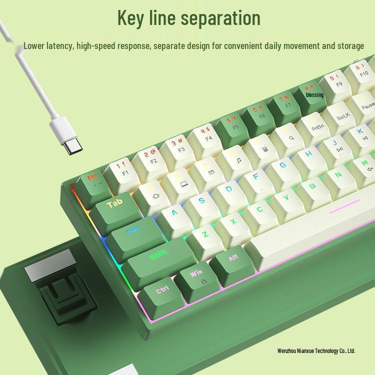 BOW Hot-Swappable Wired Mechanical Keyboard - Universal Compact Gaming with Small Red/Brown Switches, 68 Keys