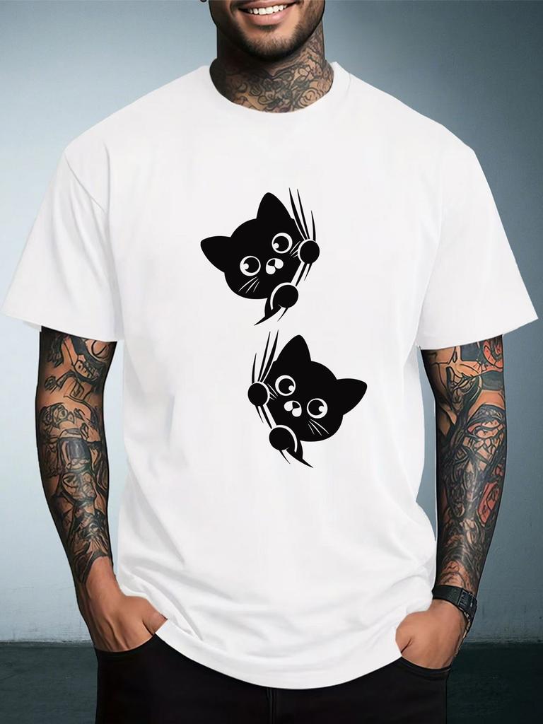 Unisex Summer Crew Neck T Shirt Double Cute Black Cat Scratch Silhouette Graphic Loose Short Sleeve Casual Streetwear Daily Tops