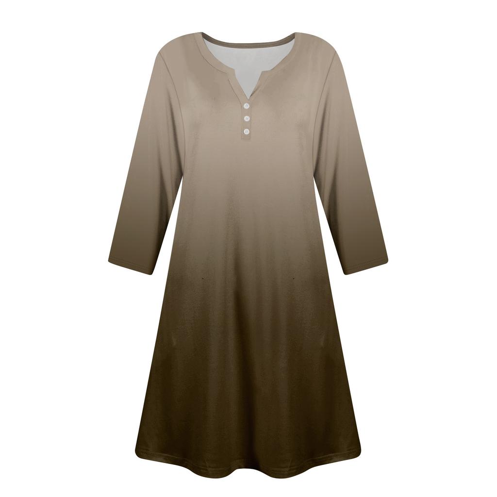 Women's Summer Dress Loose V Neck Three-quarter Sleeve Sundress With Pockets Dress