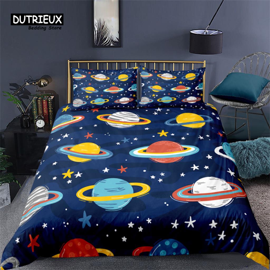 Cartoon Starry Sky Bedding Set Microfiber Romantic Universe 3D Print Duvet Cover For Kids Teen Boy Girl Festival Gift Room Decor