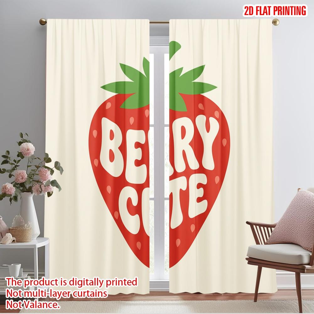 

2pcs 2D flat printing Curtain Berry Cute Strawberry Fabric Without Electricity Holiday Decorations for Bedroom Office Living 52.50×116.00 CM 2pcs