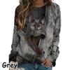 Plus Size Fashion Women's Round Neck Long Sleeve Shirts Basic Lightweight Pullover Tops Casual Cartoon Cat Printed Blouses