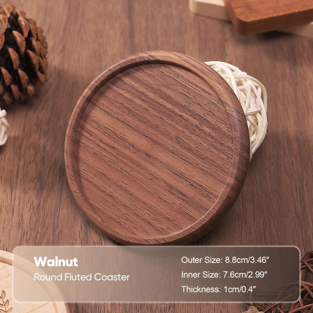 

2PCS 8.8cm Solid Walnut Wood Coaster Round Square Wood Mug Cup Mat Durable Heat Resistant Tea Coffee Cup Pad Placemats Coasters 2PCS