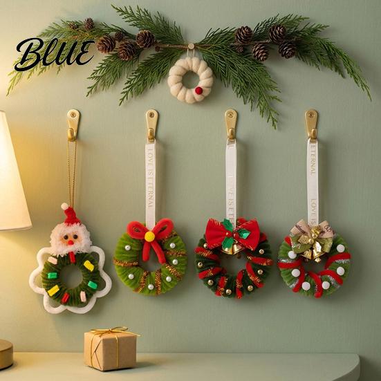 Holiday Door Decoration Handmade Pipe Cleaner Christmas Wreath Ornament Chenille Stems Mini Bow Bell Crafts with Bells for Window Fireplace