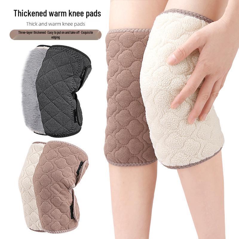 Unisex Triple-Layer Velcro Fleece Knee Pads for Autumn & Winter - Thick, Warm, Protective Gear.