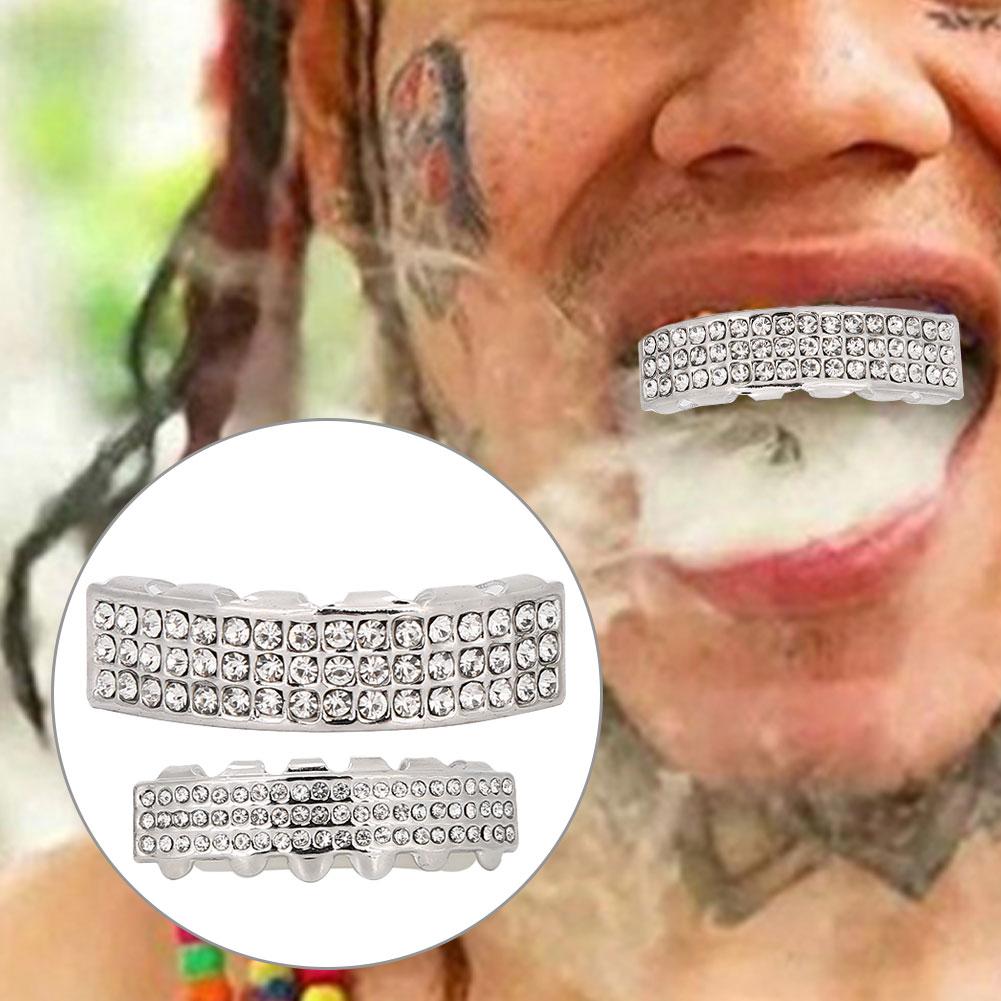Teeth Set Bling Teeth Accessory Decoration for Halloween Party Hip Hop Show Argent
