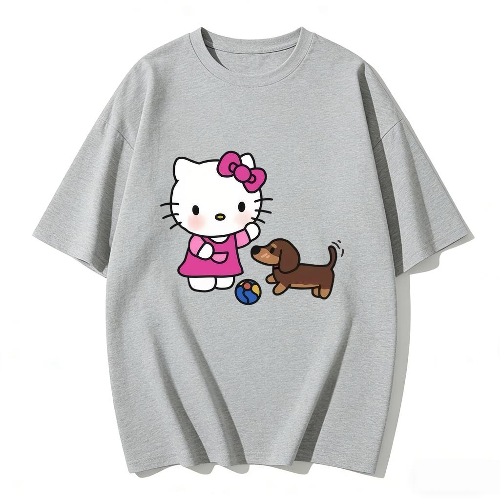 2026 Hello Kitty Tee Soft Cotton Short Sleeve Crew Neck Cute Print Lightweight Summer Top for Women Daily Casual Wear