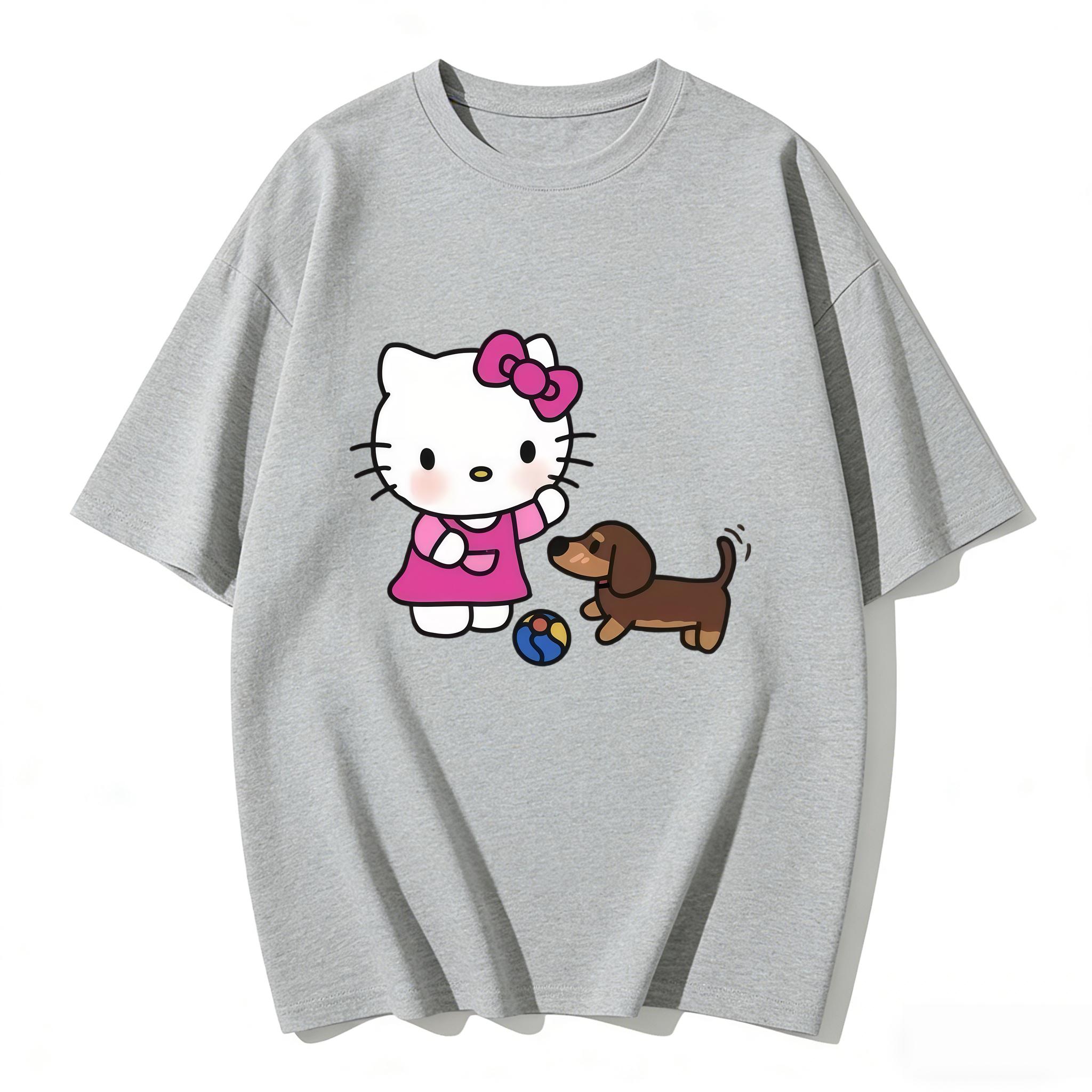 

2026 Hello Kitty Tee soft cotton short sleeve crew neck cute print lightweight summer top for Women daily casual wear S