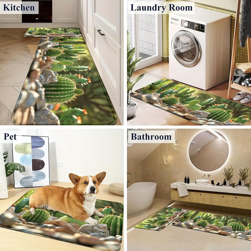 1 Stück Anti-Ermüdungs-Küchenteppiche, Kaktus-Druck, wasserdicht, rutschfest, dick gepolstert, Küchenmatte, strapazierfähig, bequeme Stehmatte für die Küche