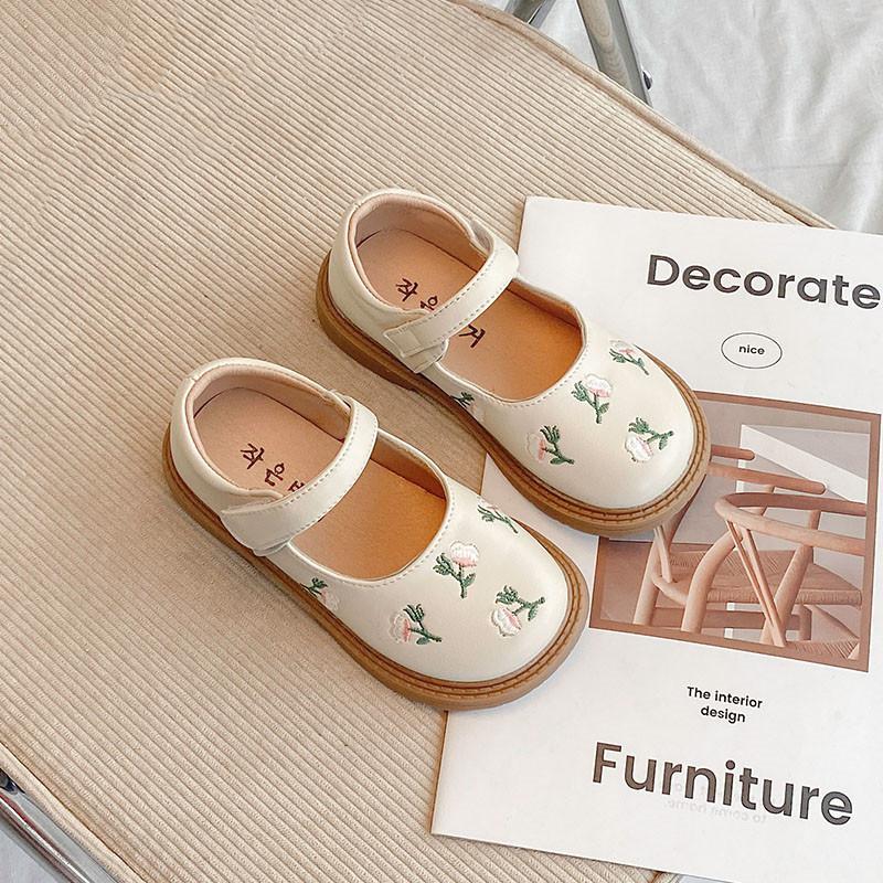 JIMITU New Girls Princess Leather Shoes 2025 Spring Children Flowers National Style Dance Shoes Kids Toddler Girls Shoes Flats