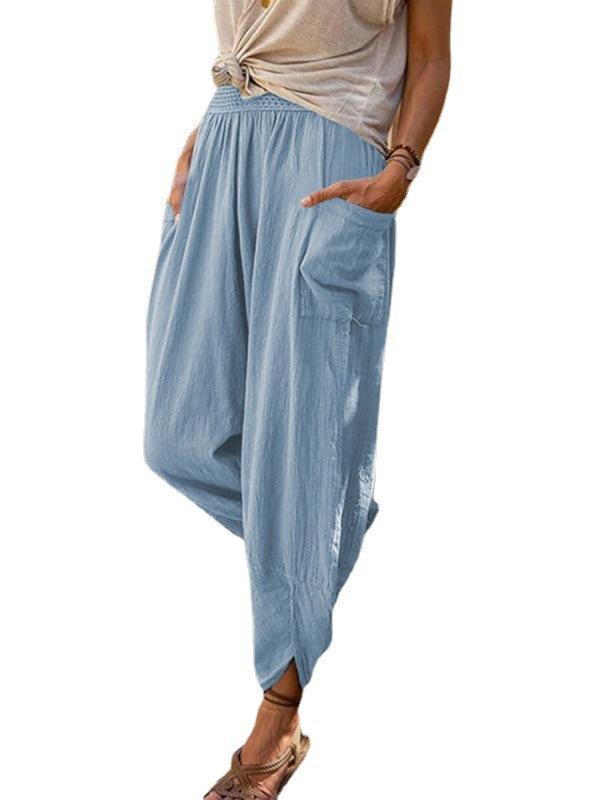 Spring and Summer New Casual Wide-leg Cotton Linen Loose Small Leg Pants Beach Pants Female Spot