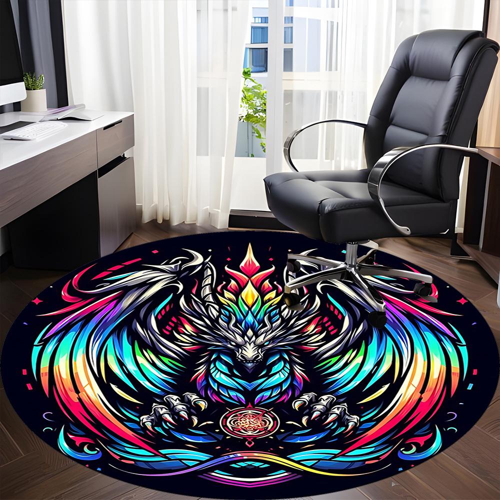 1PC Mythical Dragon Art Office Round Rug, Non slip, Soft and Durable Office Rug for Interior Decoration, Perfect for Office
