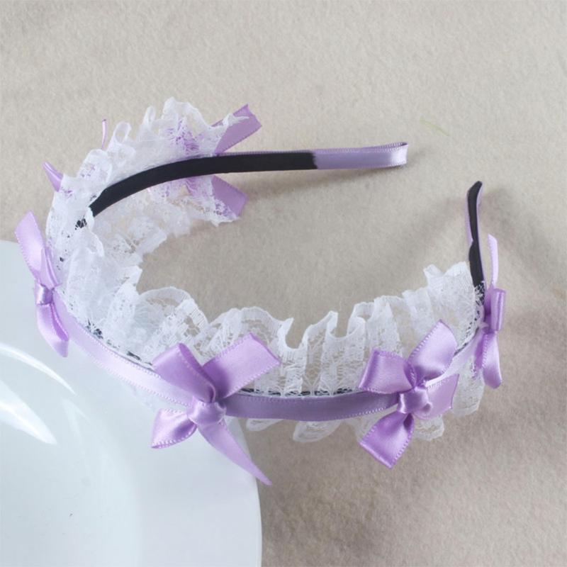 Women Mesh Ruffles Lace Headdress Lovely Ribbon Bowknot Headband Maid Anime Cosplay Gothic Novelty Hair Hoop Props