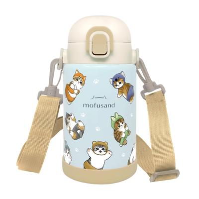 Mofusand Stainless Steel 700ml with Locking Cover and Shoulder Keeps Drinks Cold for 6 for Kids Vacuum-Insulated Bottle, (Nyan Pants), Strap, Hours,
