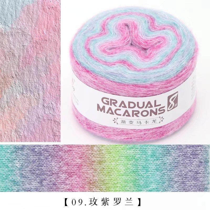 100g/roll Macaron Rainbow Section Dyed Yarn Mohair Blend Hand Woven Crochet Baby Sweater Outer Scarf Cake Thread Soft Fluffy