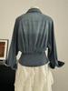 Women's Retro Denim Jacket: Lace-Up Waist, Collar, Long Sleeves, Short Loose Fit, Spring Style.