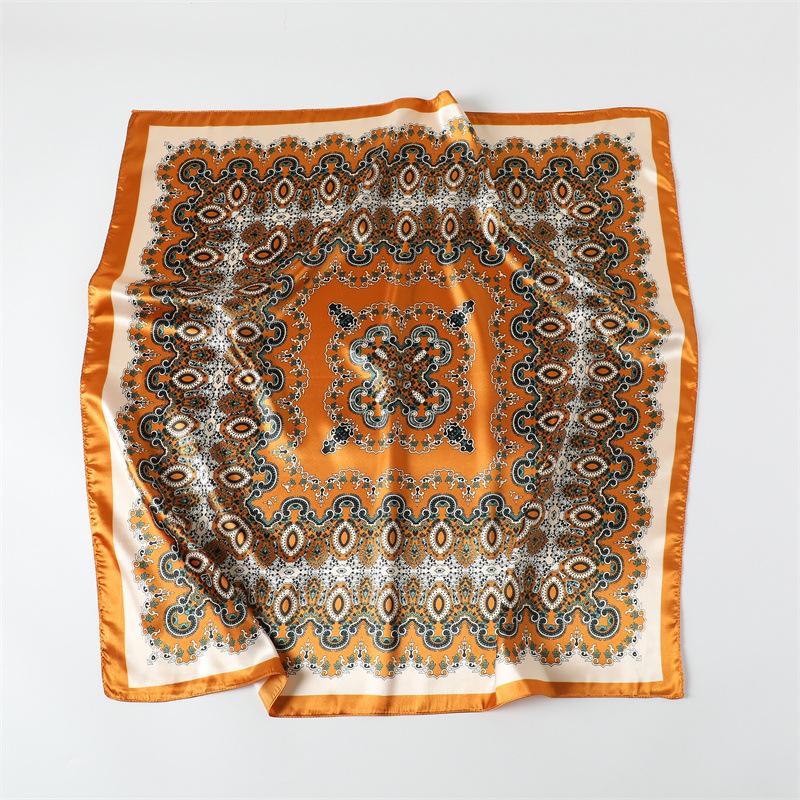 European and American Retro New Satin Printed Silk Scarf Shawl Sunscreen Large Square Scarf 91 Satin Imitation Silk Headscarf Women's Scarf