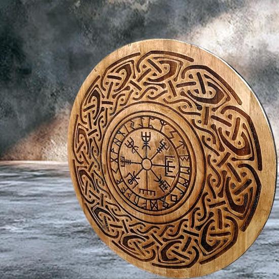 60.96 Cm Viking Shield Vegvisir, Wood Wall Art, Home Decor, Fathers Day Gift For Him, Handmade Gift for Him,Wall Hangings