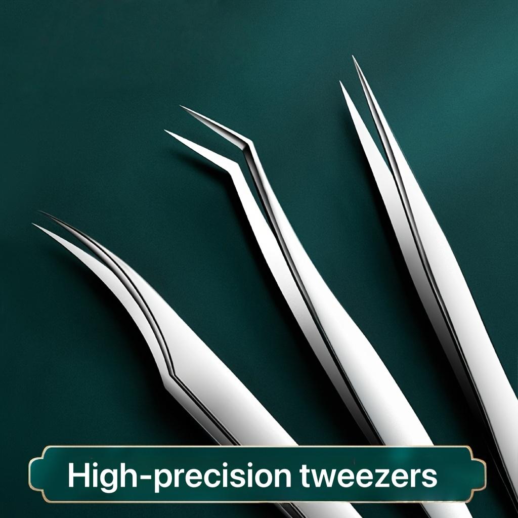 Stainless Steel High-Precision Grafting Eyelash Tweezers with Golden Feathers - Professional Makeup Tool for Synthetic Hair
