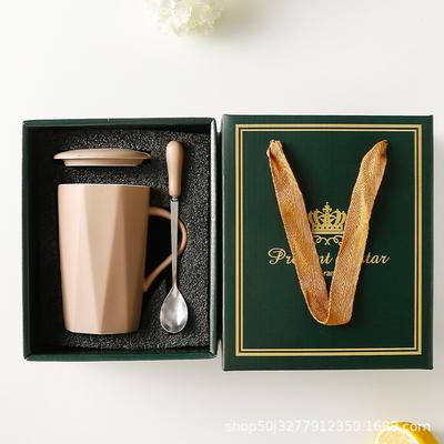 Lembranças Caneca Simples com Tampa Colher Copo de Água Doméstico Caneca de Cerâmica de Alta Precisão Presente para Evento de Empresa