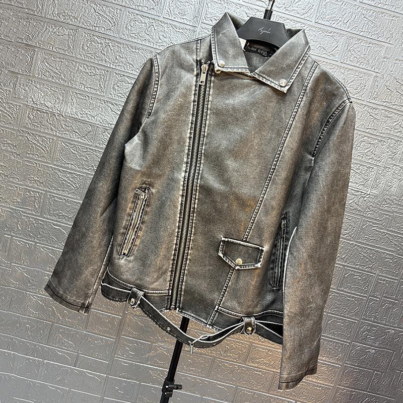 Американская ретро кожаная куртка женская короткая осенняя стильная новая потертая куртка из искусственной кожи мотоциклетная куртка M