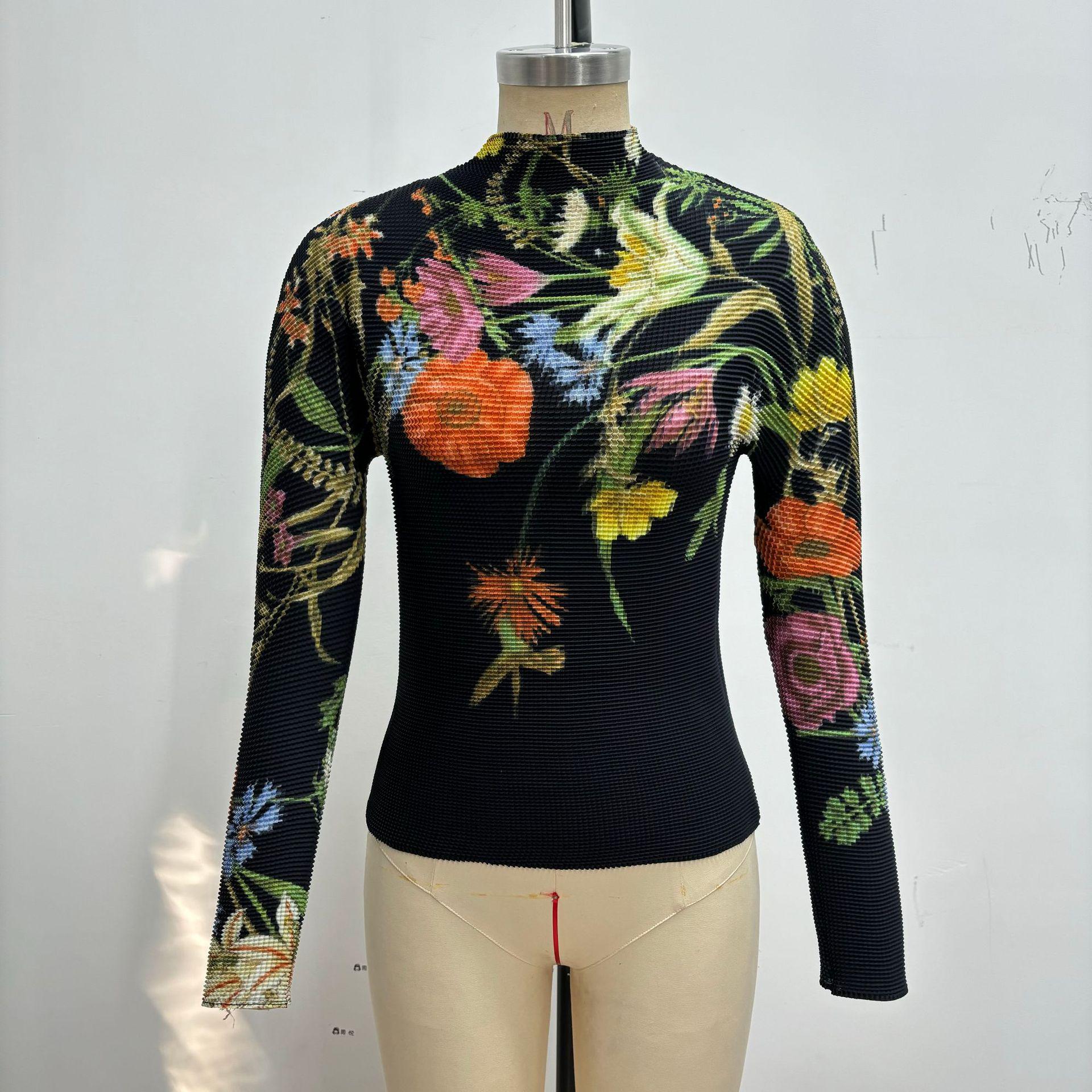 

2026 Miyake Women s Slimming Pleated Long Sleeve Fashion Top F