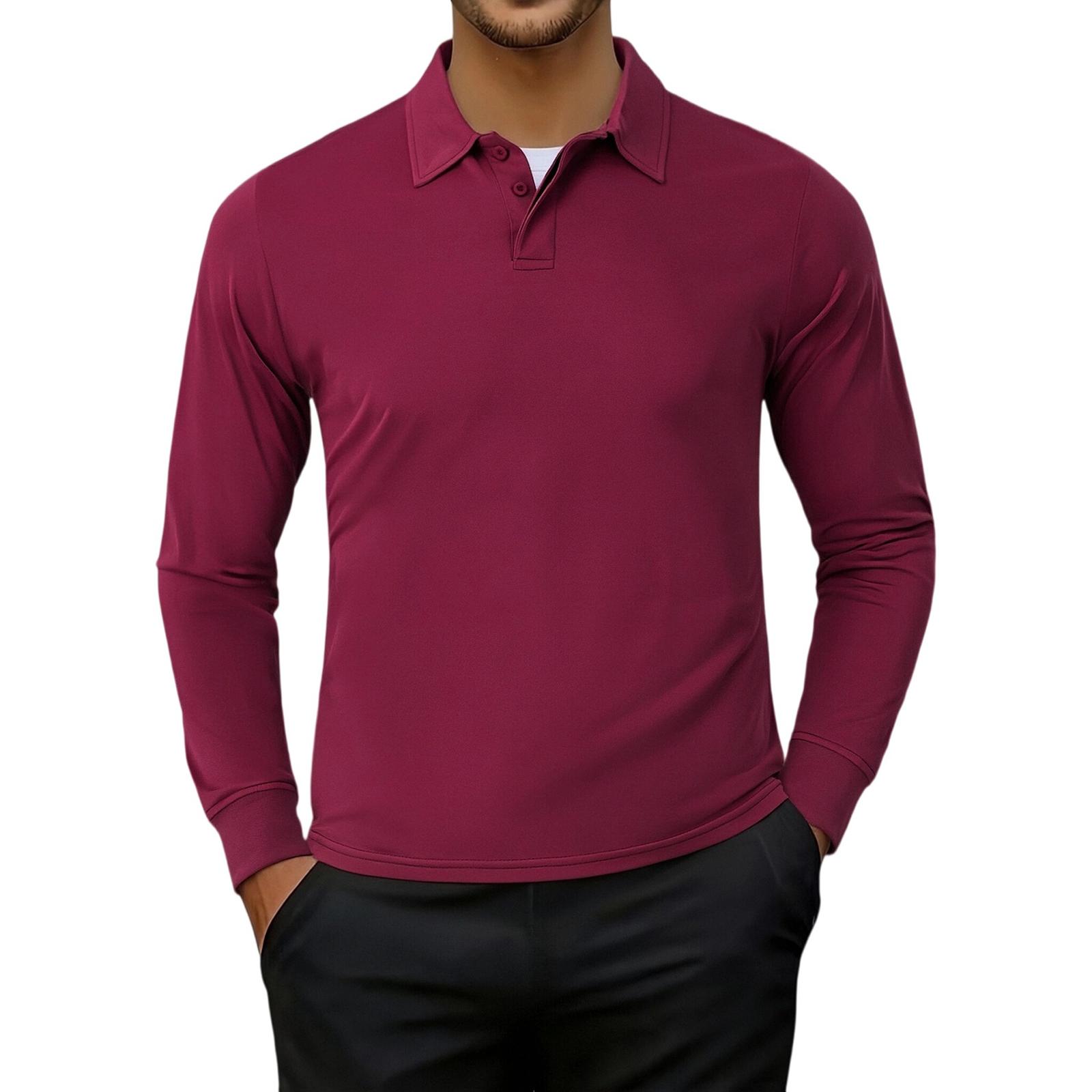 

Men s Casual Button-Down Lapel Long-Sleeve Shirt XL винний